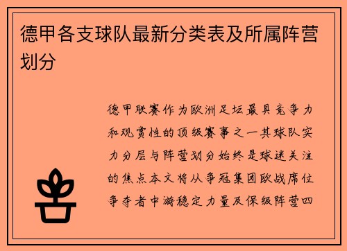 德甲各支球队最新分类表及所属阵营划分